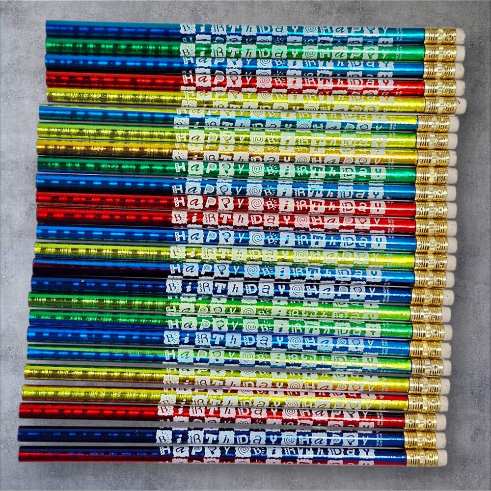 Lot 87 Vintage Atlas Foil Happy Birthday Pencils Made USA Teacher Classroom Gift - Picture 2 of 5